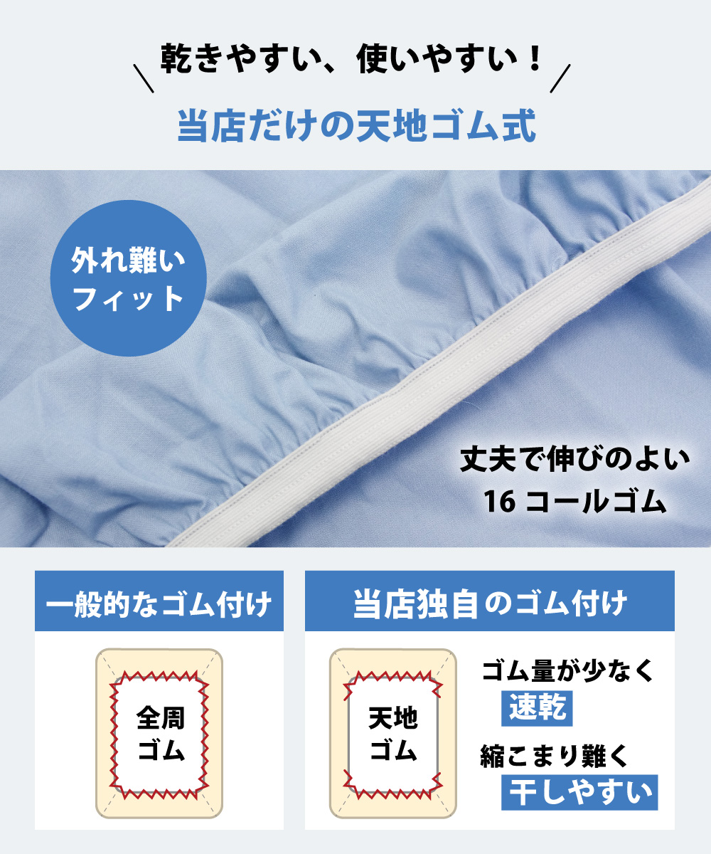 swi-gomu7 スイングシリーズのボックスシーツは天地にゴム付きでマットレスにフィット