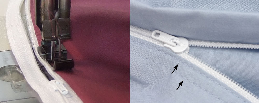 敷布団カバーのファスナー部は二本針縫製